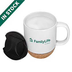 IN STOCK 14 OZ. CERAMIC MUG W/ CORK BASE